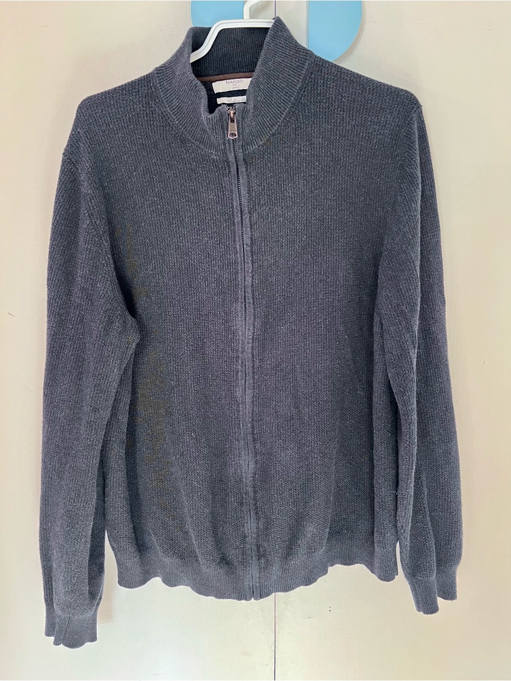 Mango Men's Full-Zip Knit Sweater - Charcoal Gray